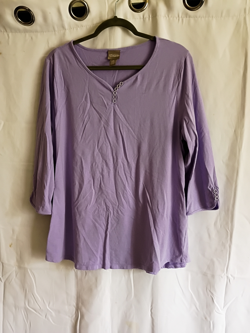 Chico's Lavender 3/4 Sleeve Shirt with Button Accents Size 3/Xl